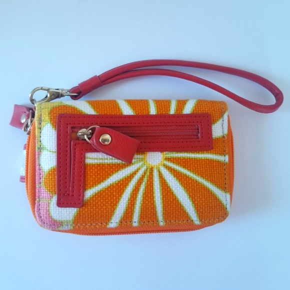Spartina 449 Handbags - Spartina 449 Orange Linen & Leather Wristlet Phone Case Wallet